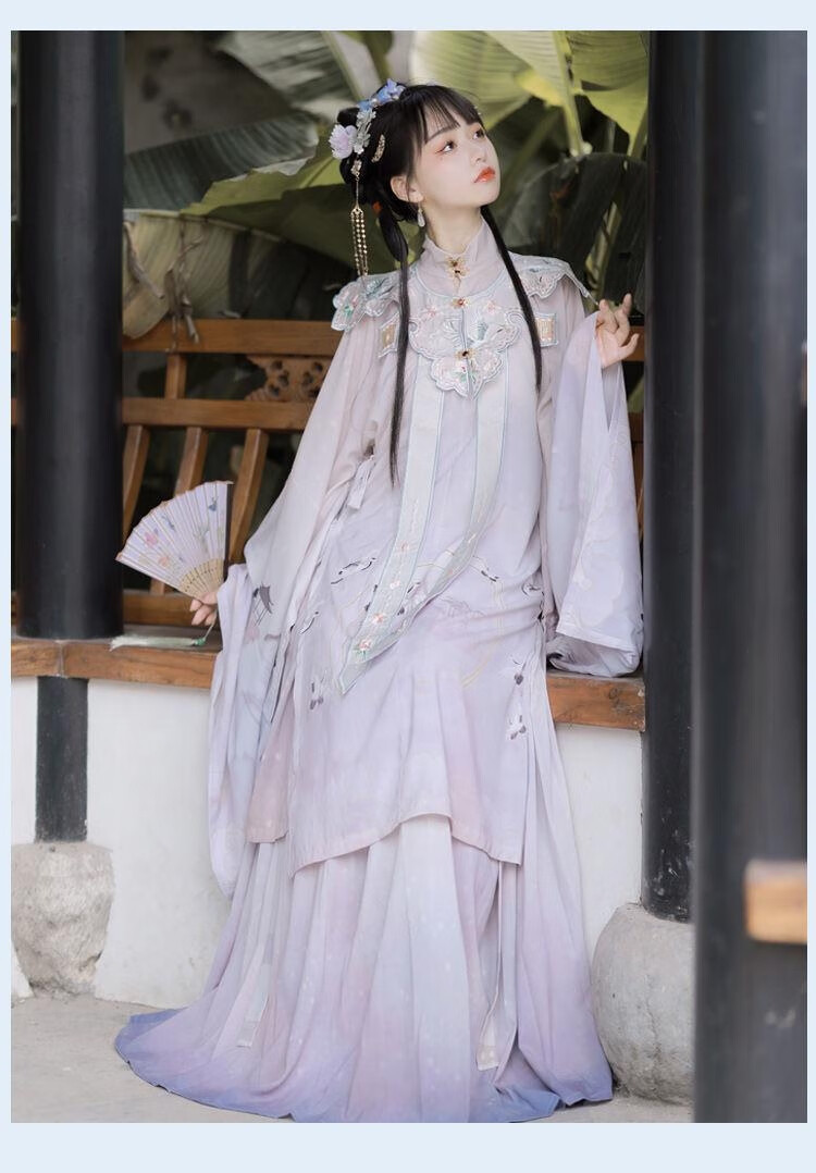 大码汉服明制胖妹妹女胖mm立领对襟长衫古风日常云肩夏季全套200斤