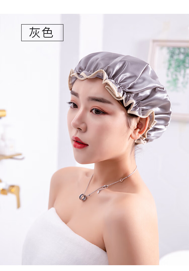 盈迪双层防水浴帽女成人洗澡头发罩淋浴头套帽子沐浴发套防油烟发帽