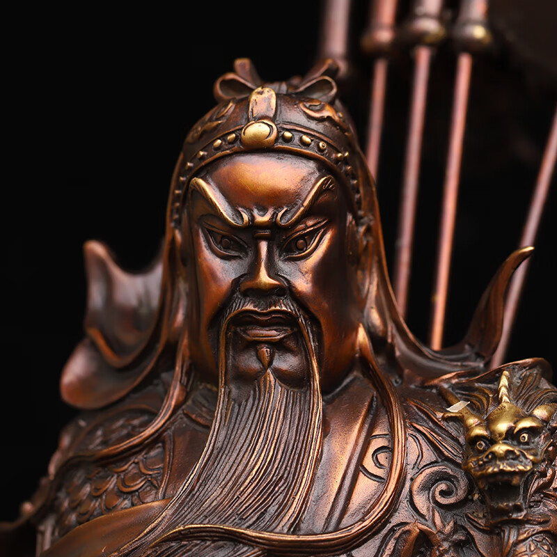 启珀 纯铜武财神背插五旗九龙关公摆件家居办公室供养装饰乔迁开业