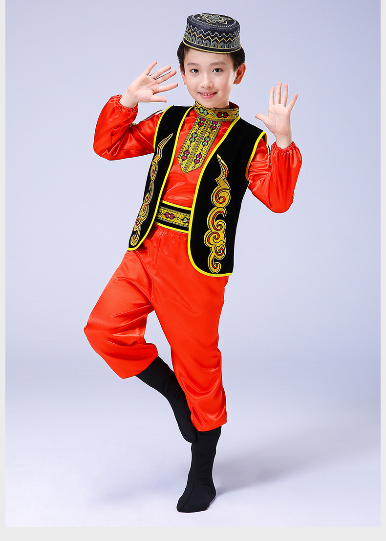 少数民族服装儿童舞蹈演出服新疆维吾尔族回族男女童56个民族服饰 女