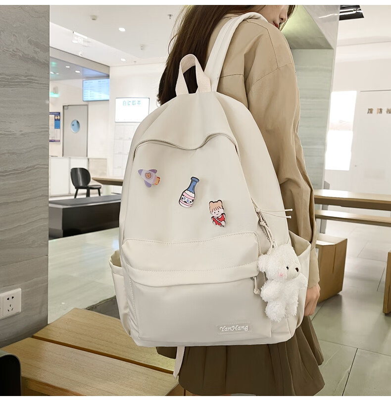 2022新款龙帛奶fufu书包奶油色简约轻便双肩包女日系休闲气质少女背包