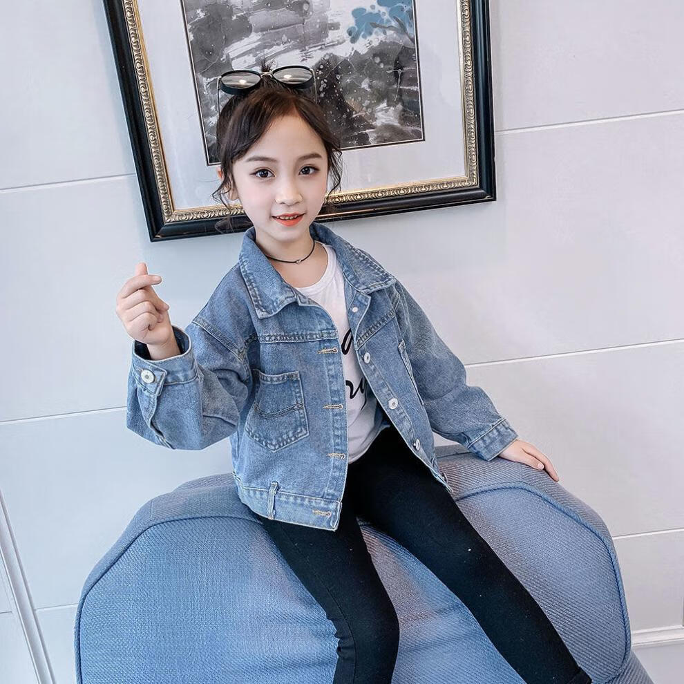 女童牛仔衣儿童夹克衫外套秋装小女孩中大童洋气网红时尚短款春秋后背