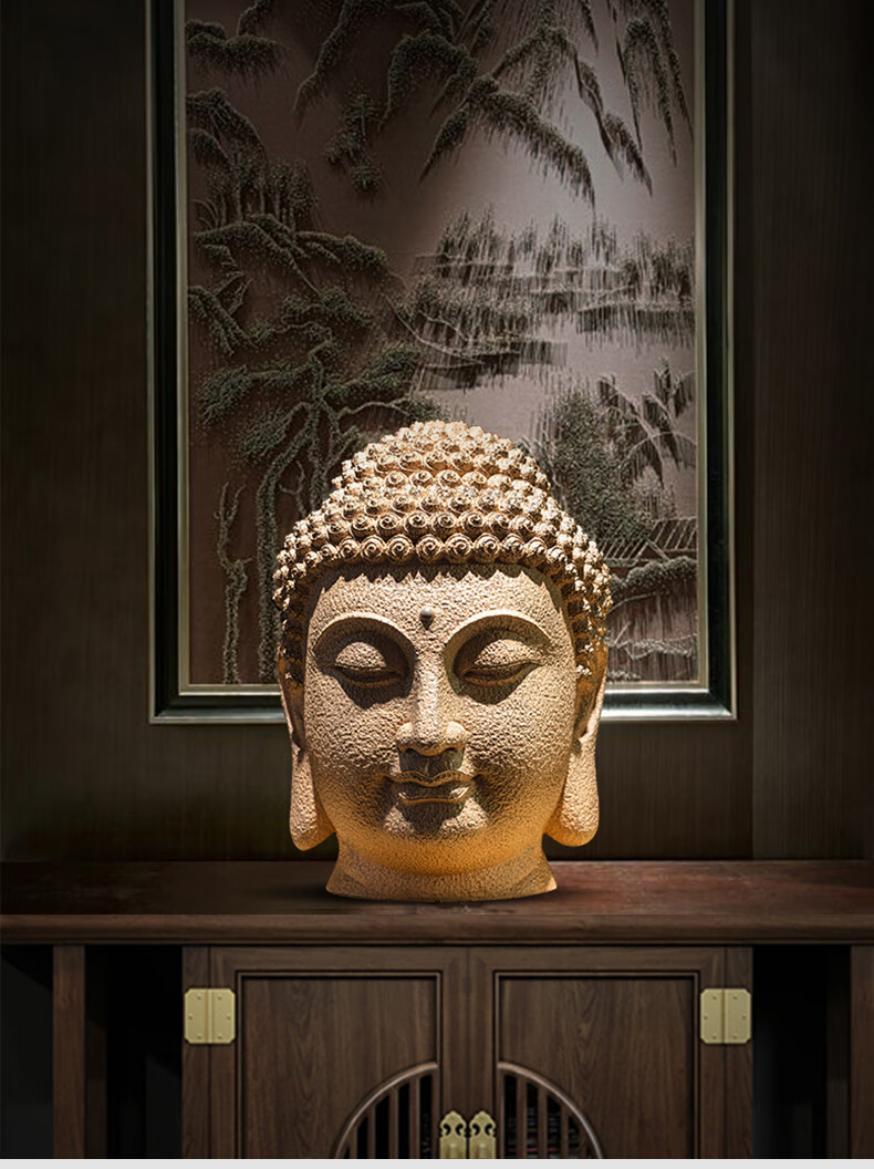 佟年 新中式 大号慈悲佛头 佛首 佛像 禅意摆件 东南亚 玄关 书房