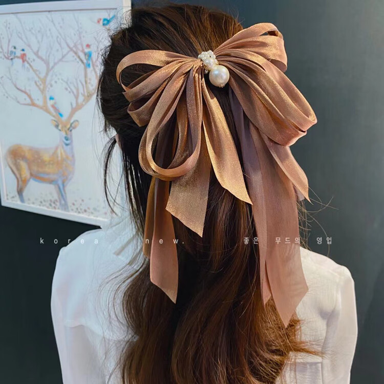 蝴蝶结头饰发夹韩国新款好看发饰飘逸头花后脑勺顶夹仙女发卡弹簧夹