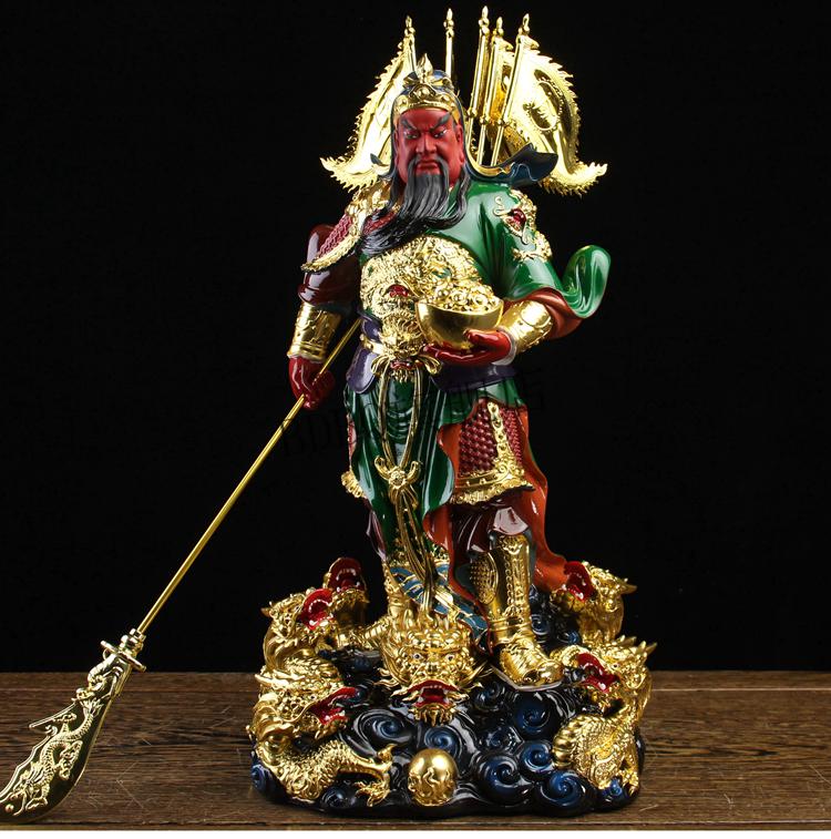 武财神爷佛像九龙元宝关公神像关羽关帝二爷树脂家用供奉摆件19英寸古