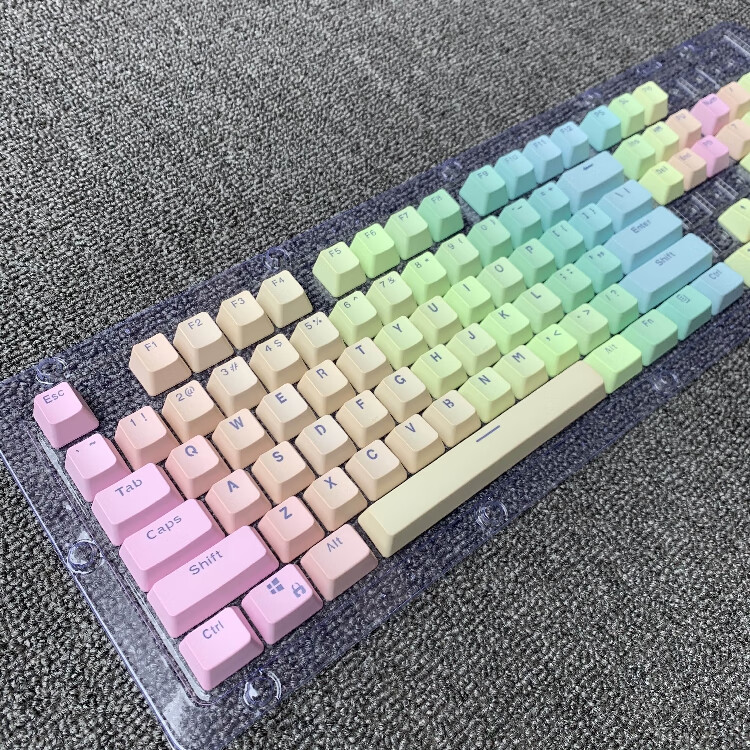 简梓pbt键帽浸染渐变色蓝紫104机械键盘oem粉色dk5.