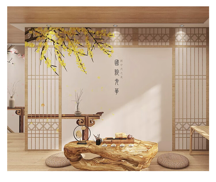 新中式古典仿屏风墙纸网红汉服换装馆古风剧本杀壁纸电视背景墙布拼接