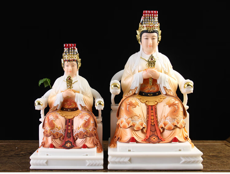 汉白玉妈祖神像天上圣母天后海神娘娘树脂佛像道家居家供奉摆件16英寸