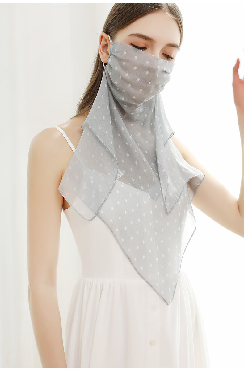 杭丝路真丝口罩女纯色防晒面纱女面罩冰丝巾遮全脸护颈一体薄款夏天