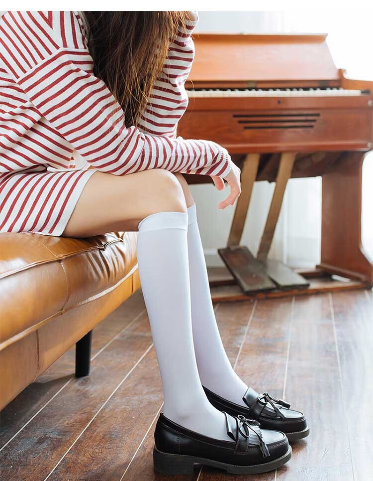 泰知长袜女潮流女生袜子学院风韩版长筒袜白色袜子女中筒袜半截及膝