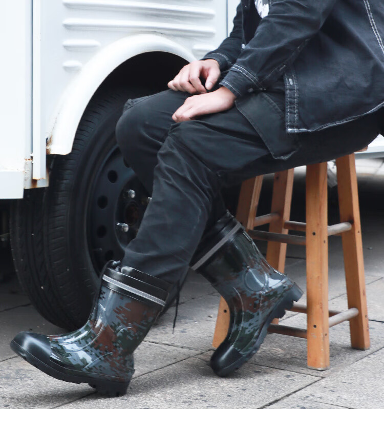 雨鞋男冬季加绒棉劳保水鞋男士中筒保暖雨靴厨房高筒防滑防水鞋男 高