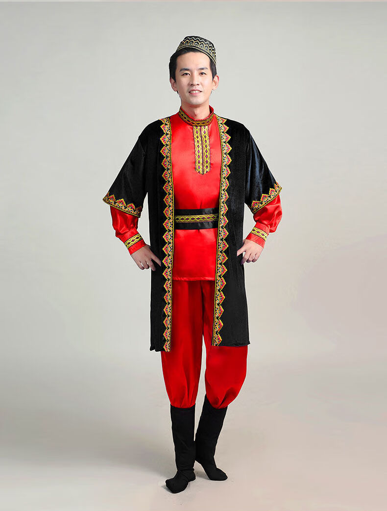 美纯炫 新疆维吾尔族服装男成人哈萨克族民族舞蹈服艺考少数民族演出