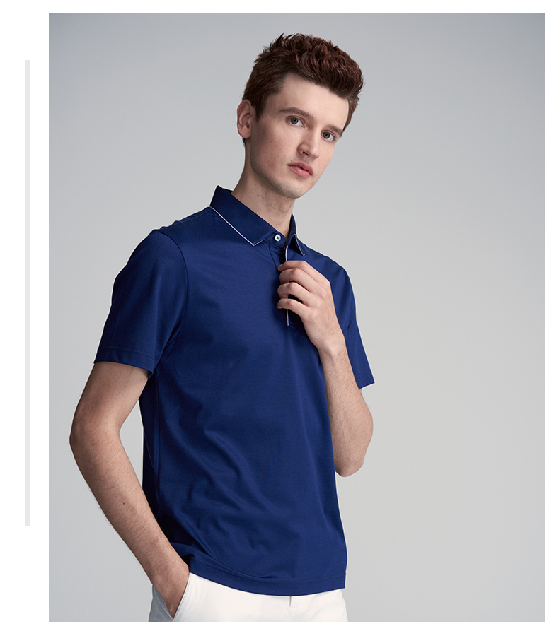 jodoll乔顿莱赛尔纤维男撞色商务休闲短袖polo衫蓝色54