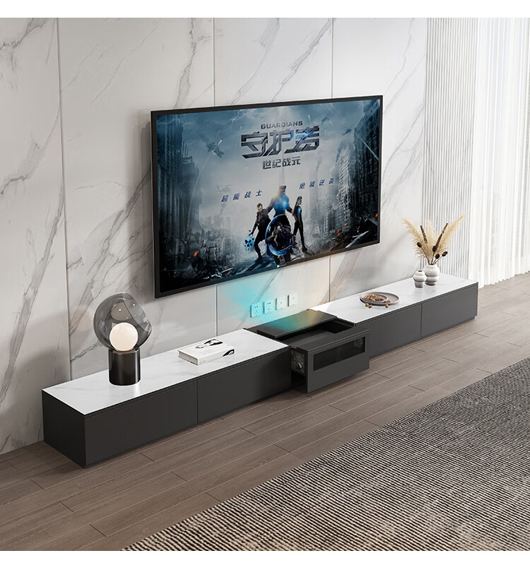 影视柜 激光电视柜电动伸缩隐藏投影仪轻奢落地电视柜简约岩板地台柜