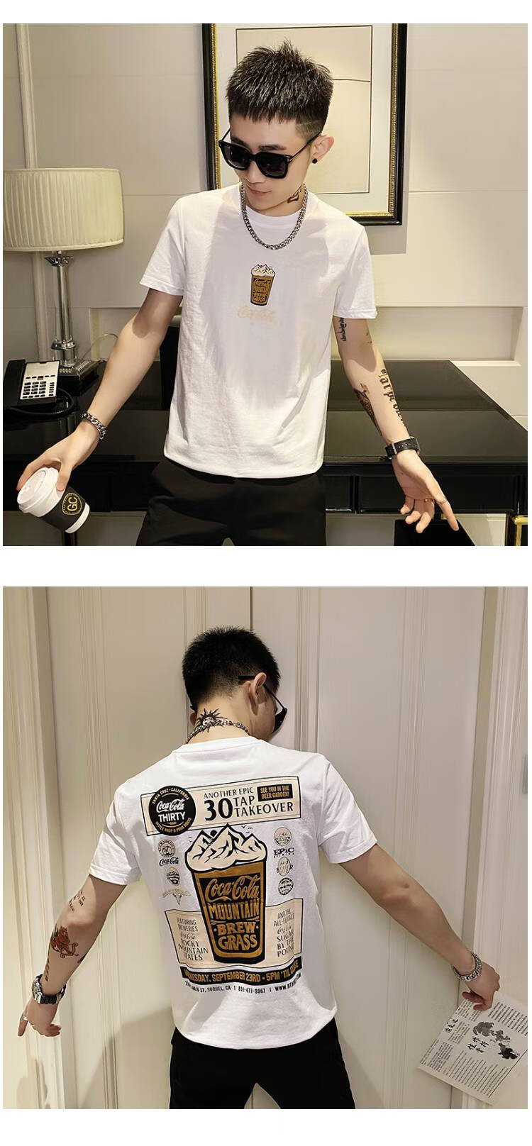 美罗邦时尚潮流抖音网红短袖潮流潮牌t恤男装衣服社会精神小伙冰淇淋