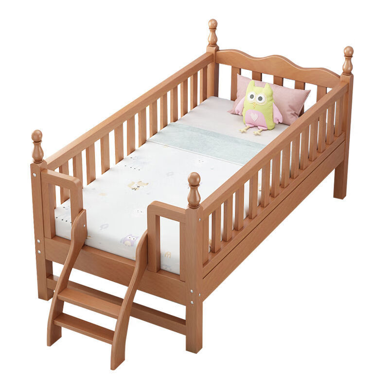 榉木床带护栏婴儿床单人床边床拼接大床加宽小床 四面护栏 尾梯送5