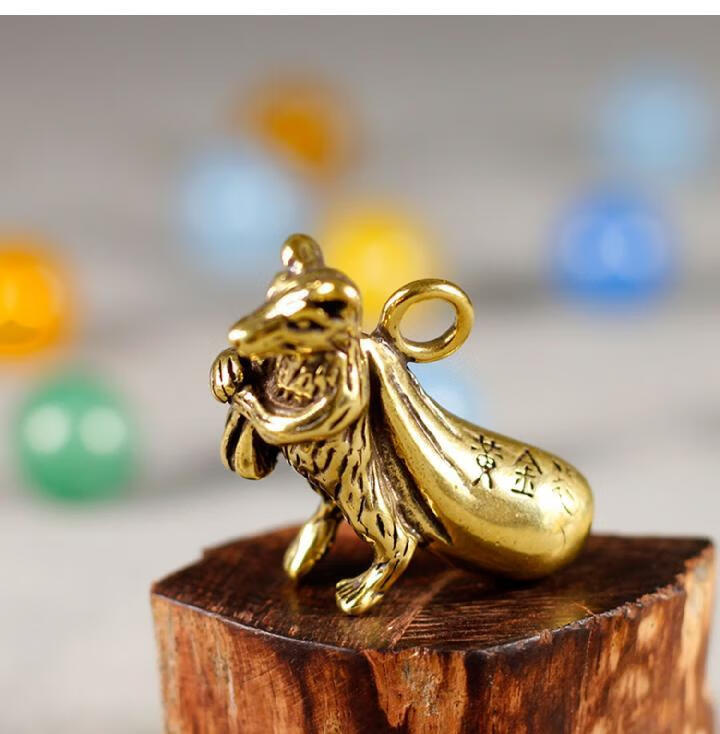 手工黄铜黄金袋鼠铜鼠背钱袋铜鼠钱纯铜钥匙扣鼠挂件礼物 鼠钱袋 金