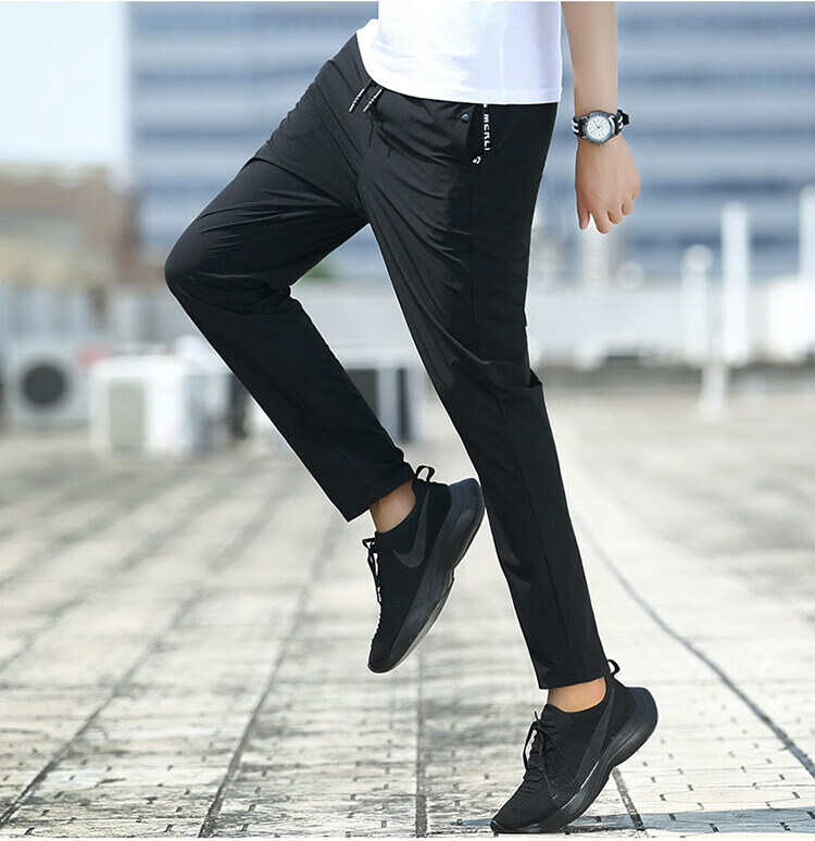 速干运动裤男休闲冰丝弹力透气跑步裤健身小脚健身长裤灰色m