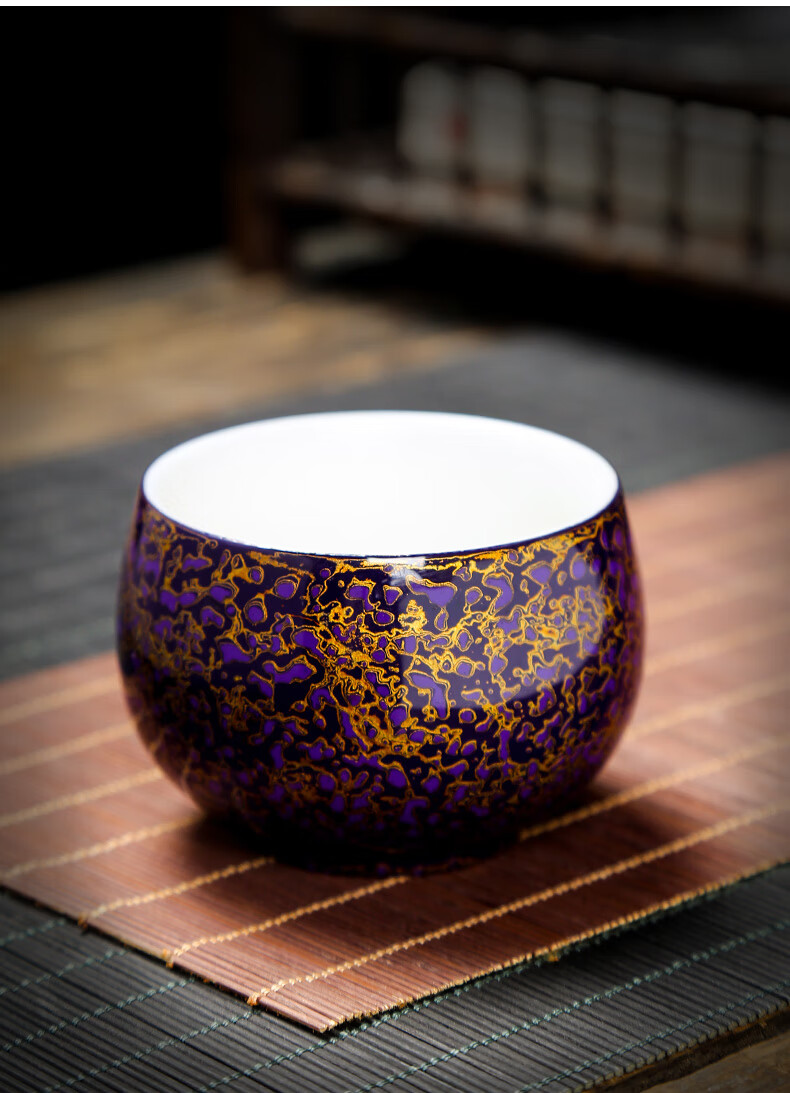 轩烁 福州漆器茶具建盏送人品茗杯商务陶瓷茶杯犀皮漆主人杯子大漆