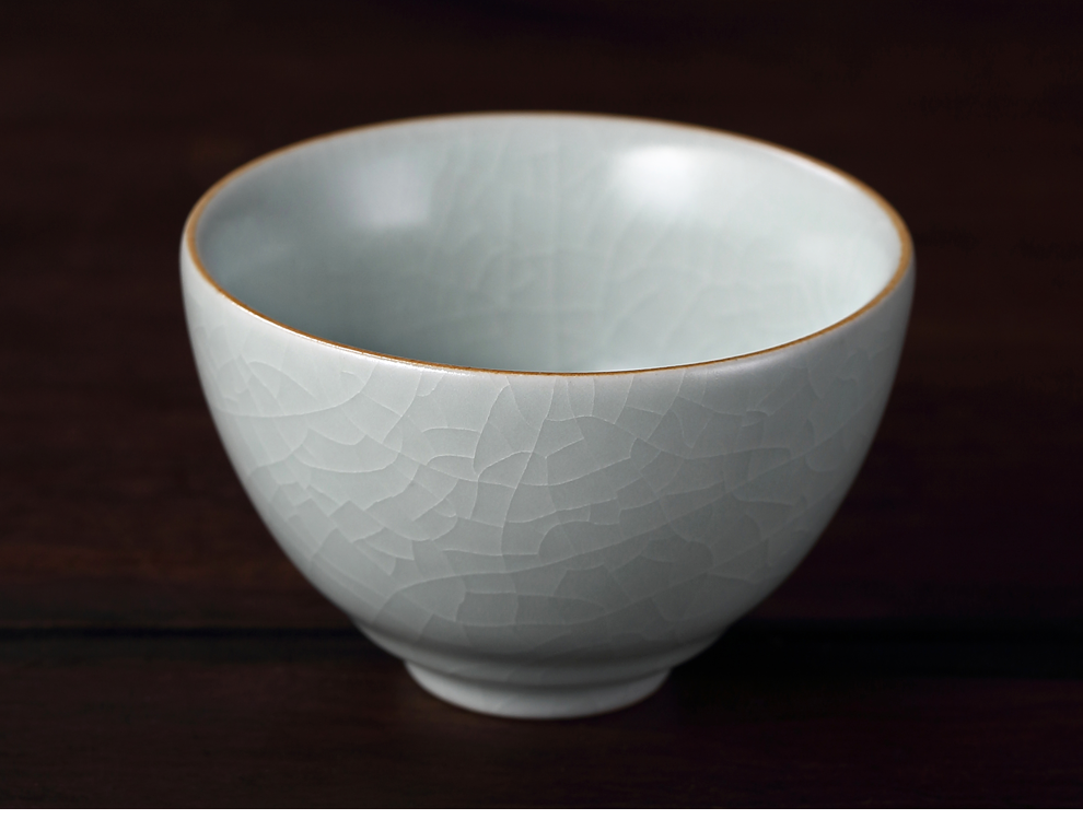 台湾丰子汝窑茶杯功夫茶具家用个人主人杯可养开片陶瓷天青品茗杯天青