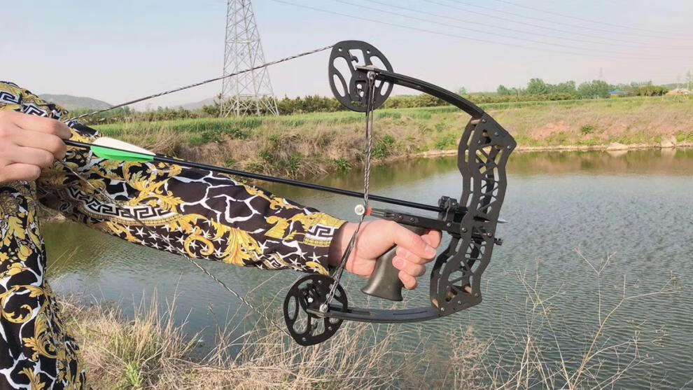 迷你小型箭驽滑轮反曲弓玩具弓射鱼弓成人弹射箭器材圣诞元旦两用钢珠