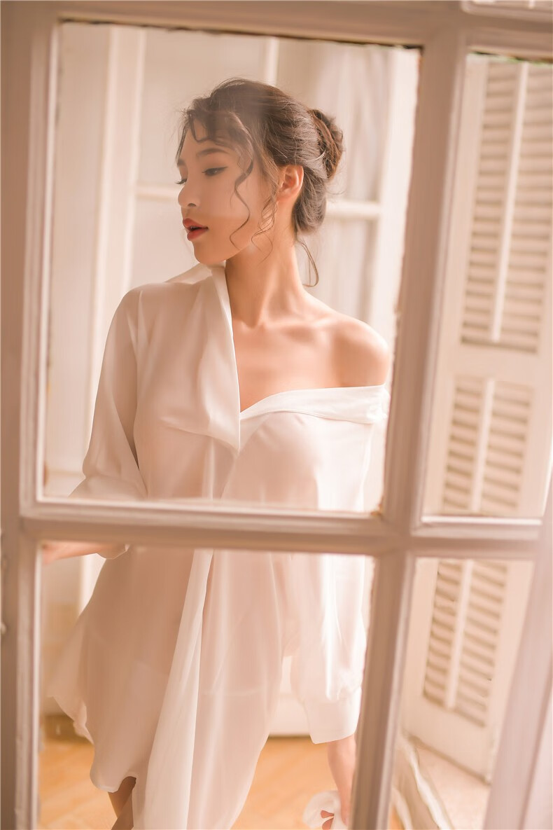 倾城鸟女诱惑情趣制服透视性感女宽松睡衣男友风薄透明内衣衬衣性感