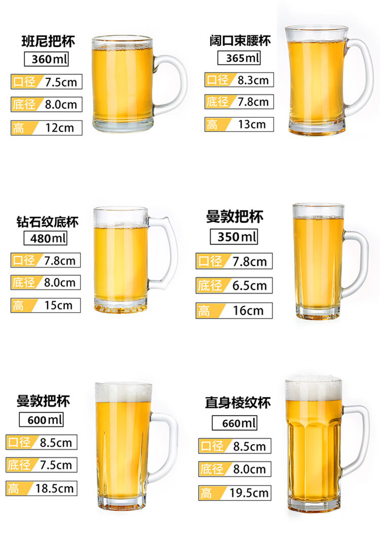 扎啤杯500ml玻璃杯带把家用茶水杯酒吧啤酒杯网红英雄杯大容量 梅花杯