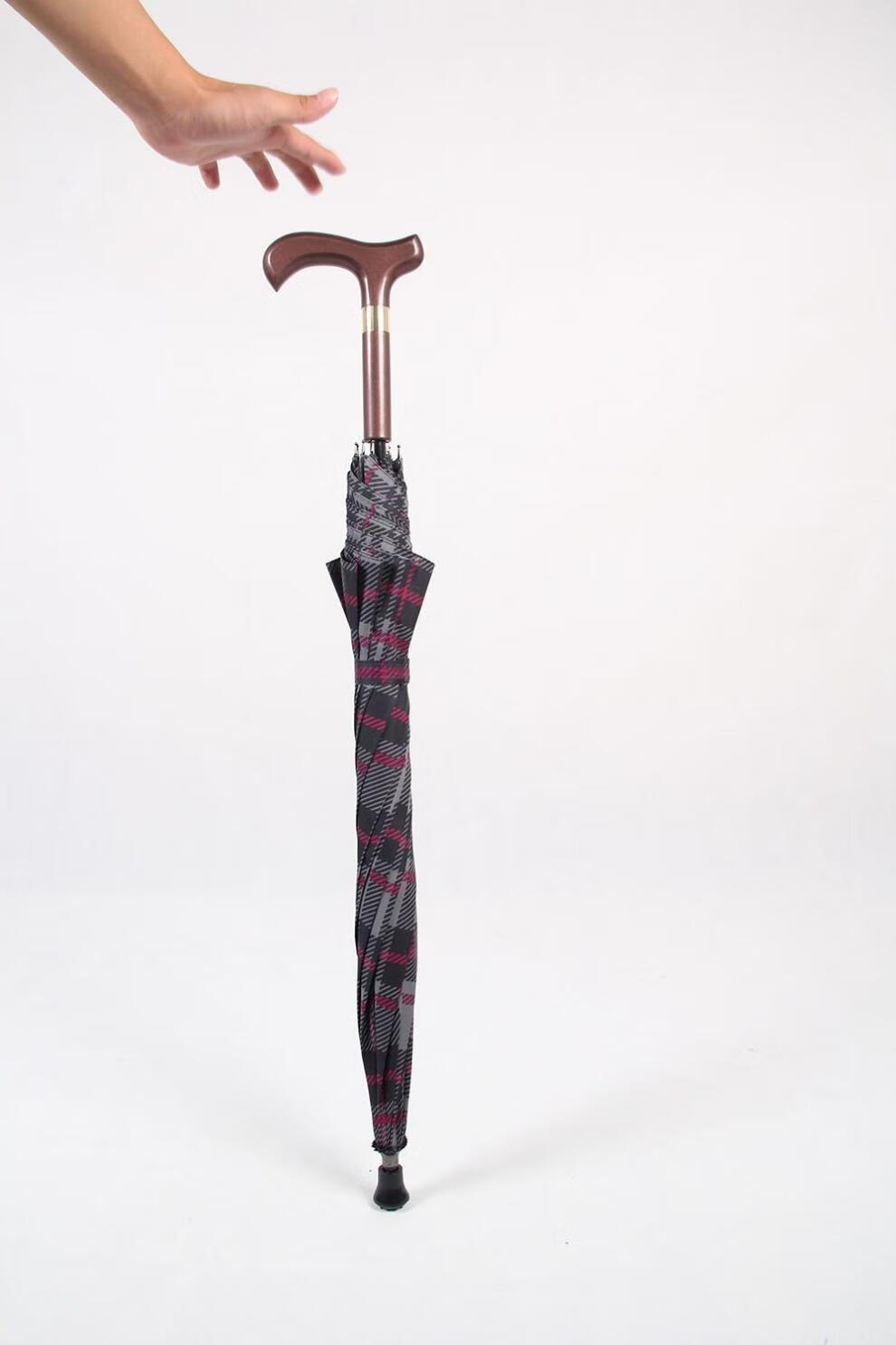 烨白拐杖伞雨景老人拐杖伞加固长柄滑老人伞太阳伞旅游伞格子晴雨伞