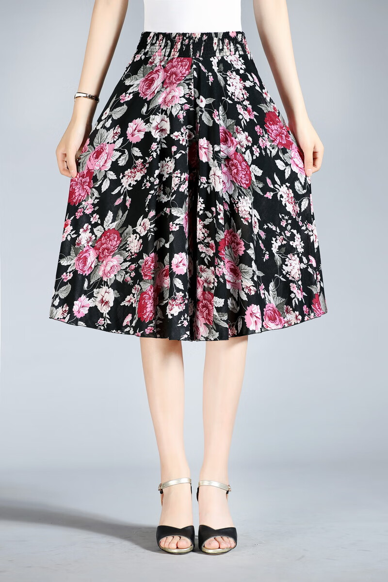 夏季穿的中年女士夏天半身裙子中老年人妇女半身群女式夏季宽松冰丝裙