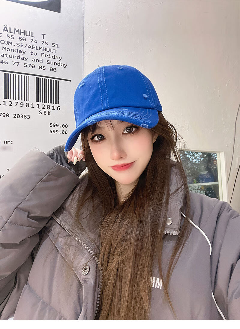 克莱因蓝帽子韩版大头围遮阳显脸小鸭舌帽新款时尚克莱因蓝m可调节