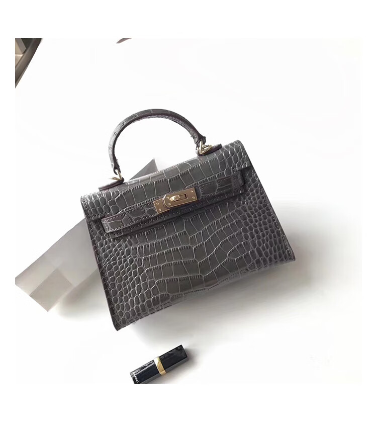 鳄鱼皮女包真皮鳄鱼纹凯莉mini二代2022新款潮迷你小手提斜挎品牌mi