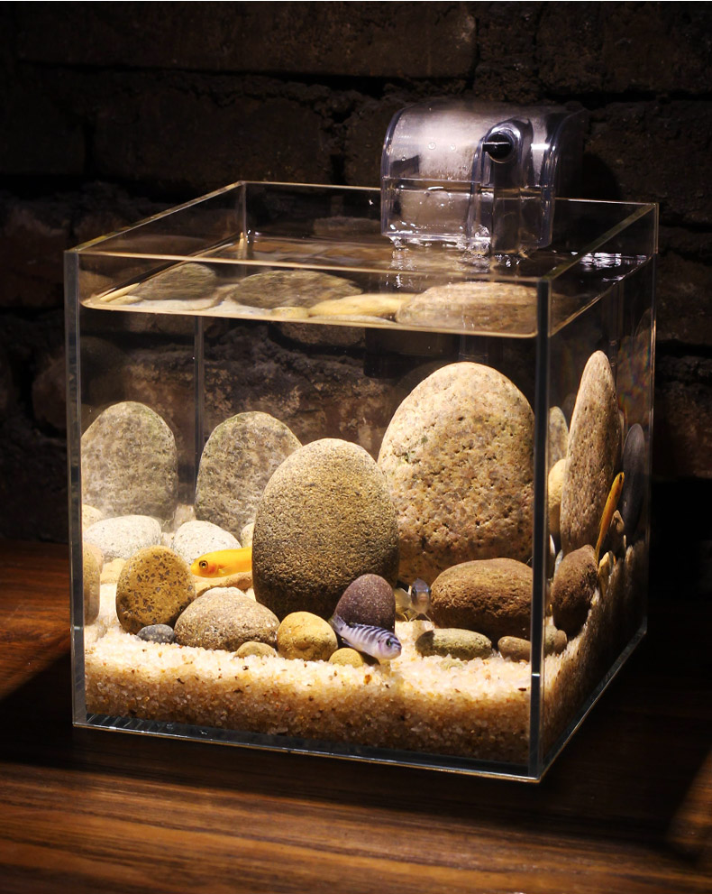 天然石头鱼缸造景石假山溪流石真鹅软石装饰黄底沙藏青色生态套餐