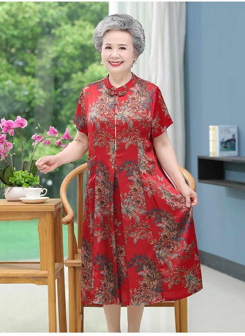 孙子结婚奶奶的服装改良旗袍妈妈夏装洋气连衣裙中老年人女装喜婆婆