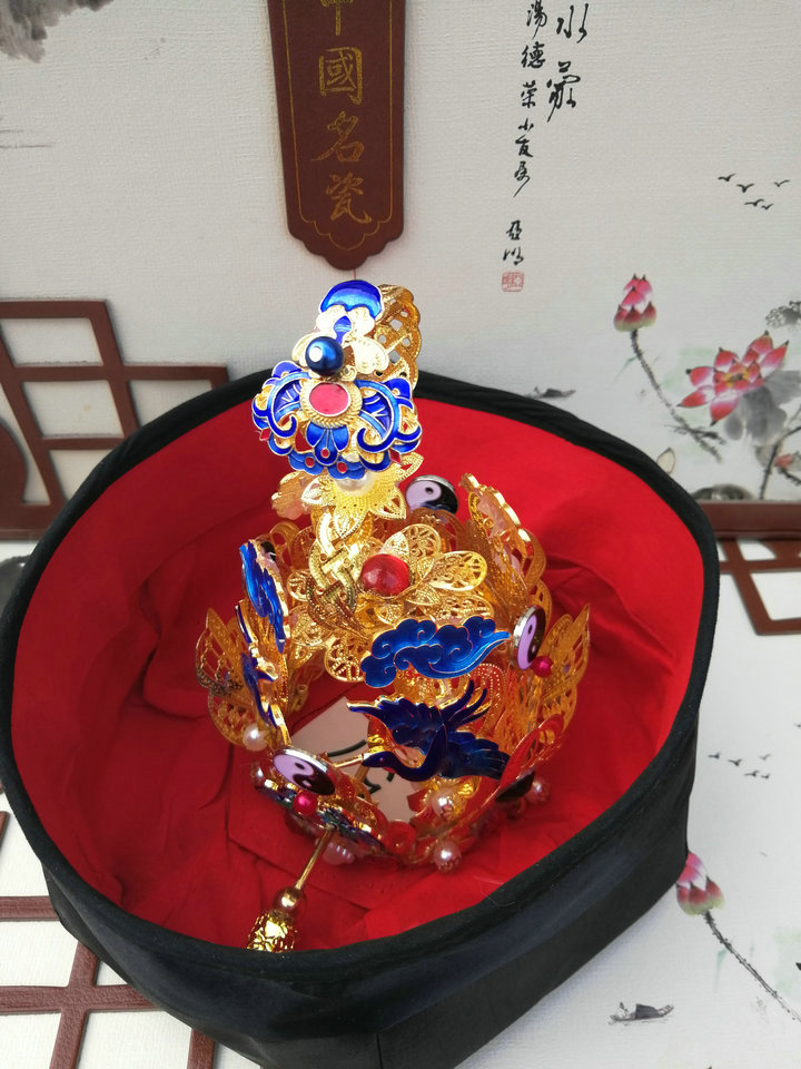 昂沐道教用品道帽 法衣 高功六角帽 仙鹤如意头冠道冠道士莲花冠 58