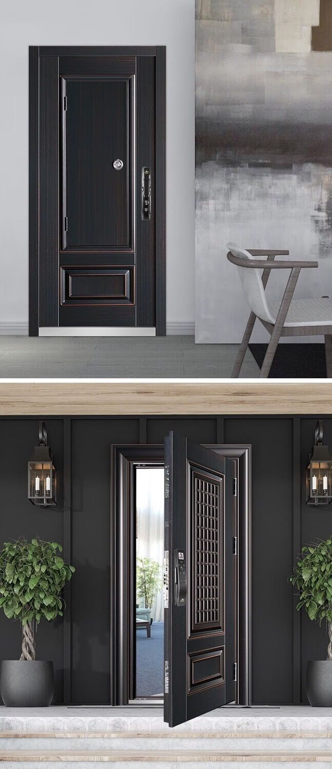 双色甲级防盗门安全门简约通风门中门家用白色进户透气门指纹锁门趣器