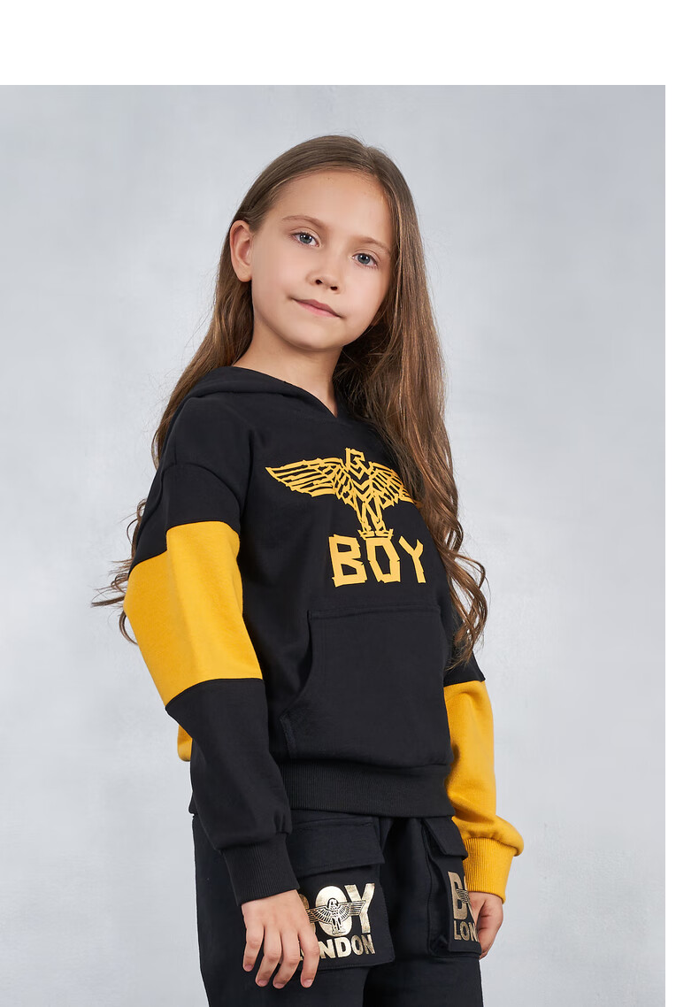 boylondon童装新款外套老鹰印花拼接男女儿童潮款洋气连帽卫衣9013