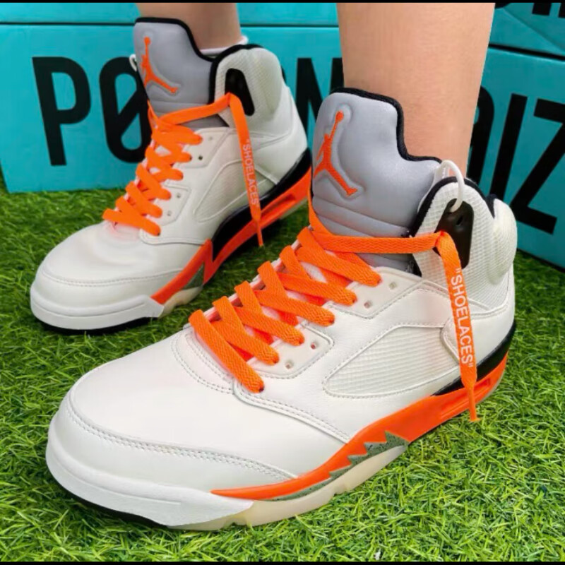 适配aj5鞋带air白橙色扣碎腰果花泼墨扎染渐变字母篮球鞋带 橙色渐变