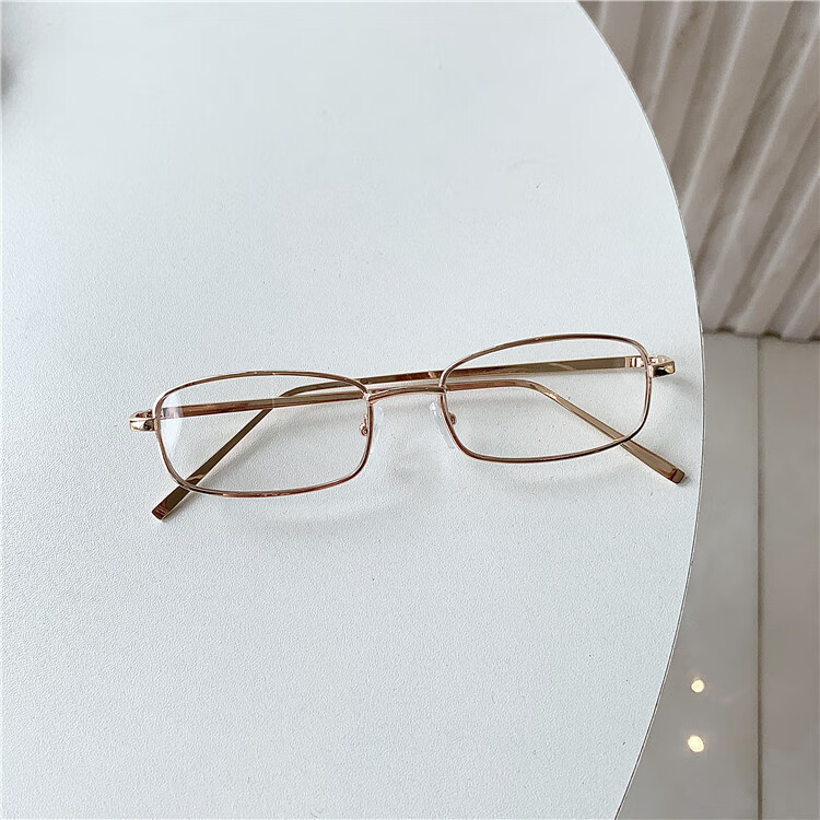 网红同款墨镜眼睛潮流男士小框长方形金边复古社会网红窄太阳眼镜 金