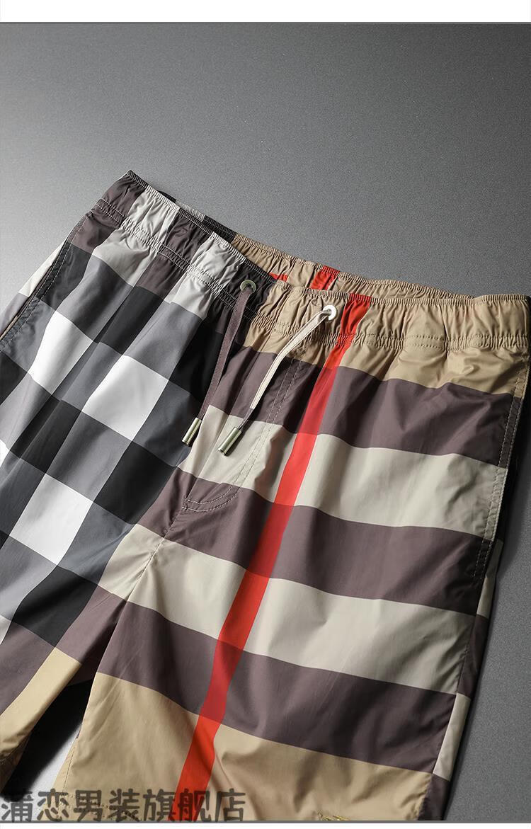 欧洲站巴宝莉轻奢时尚经典格子短裤男士直筒刺绣五分裤潮牌夏装中裤