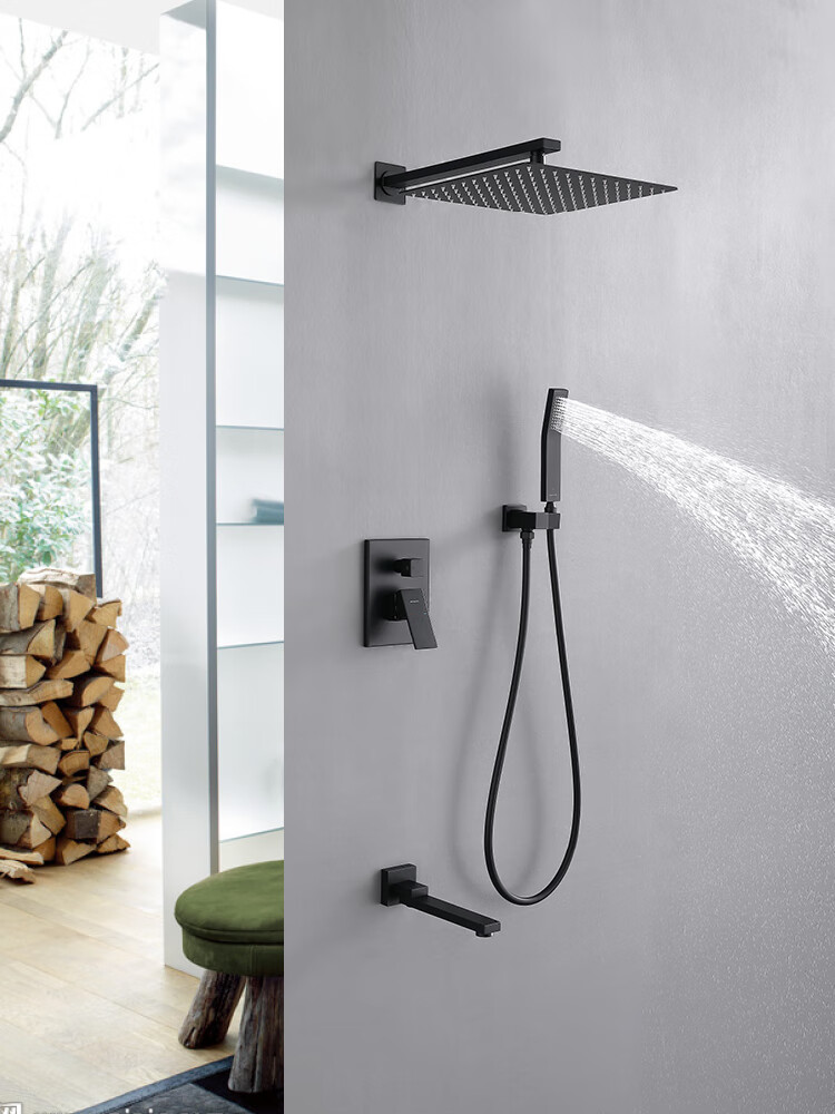 科勒全铜黑色入墙嵌入式暗装恒温花洒冷热多功能淋浴花洒龙头 恒温三