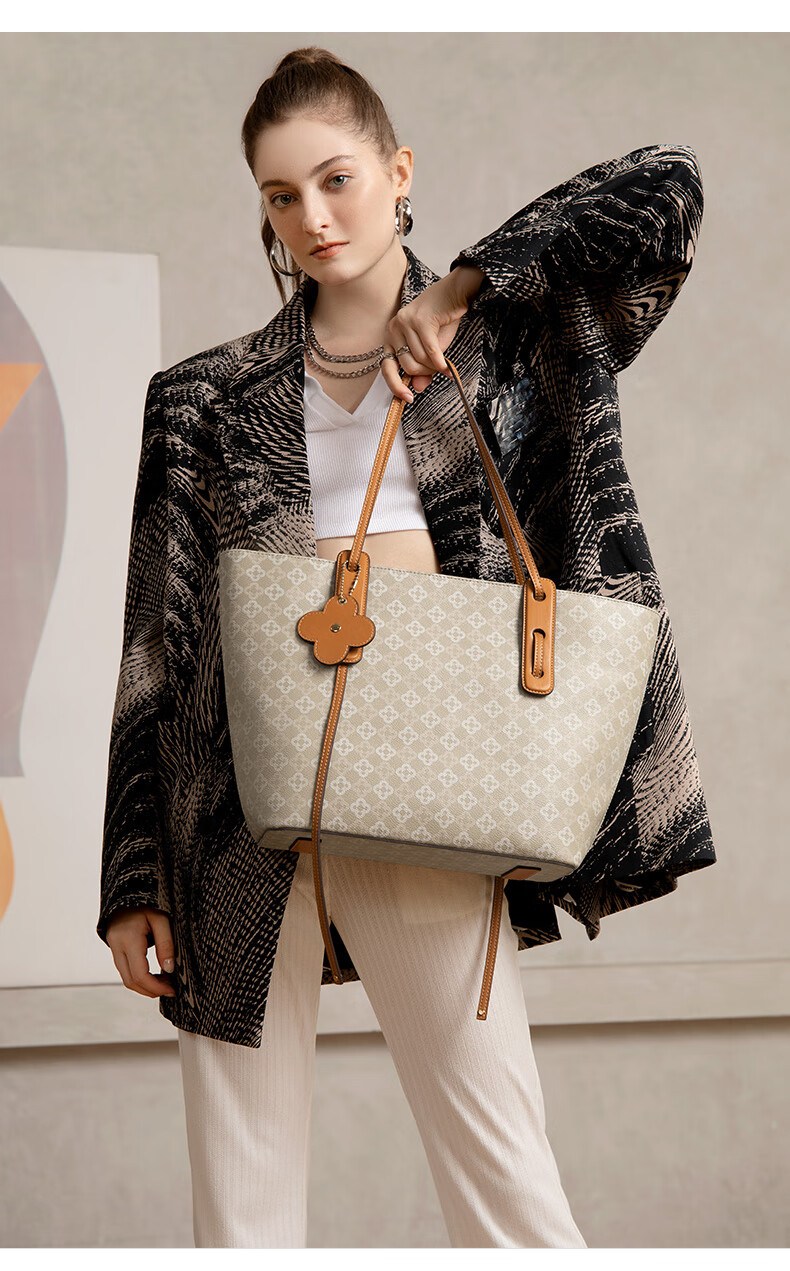 cassile卡思乐包包女2021新款时尚复古老花大容量单肩托特包深啡配