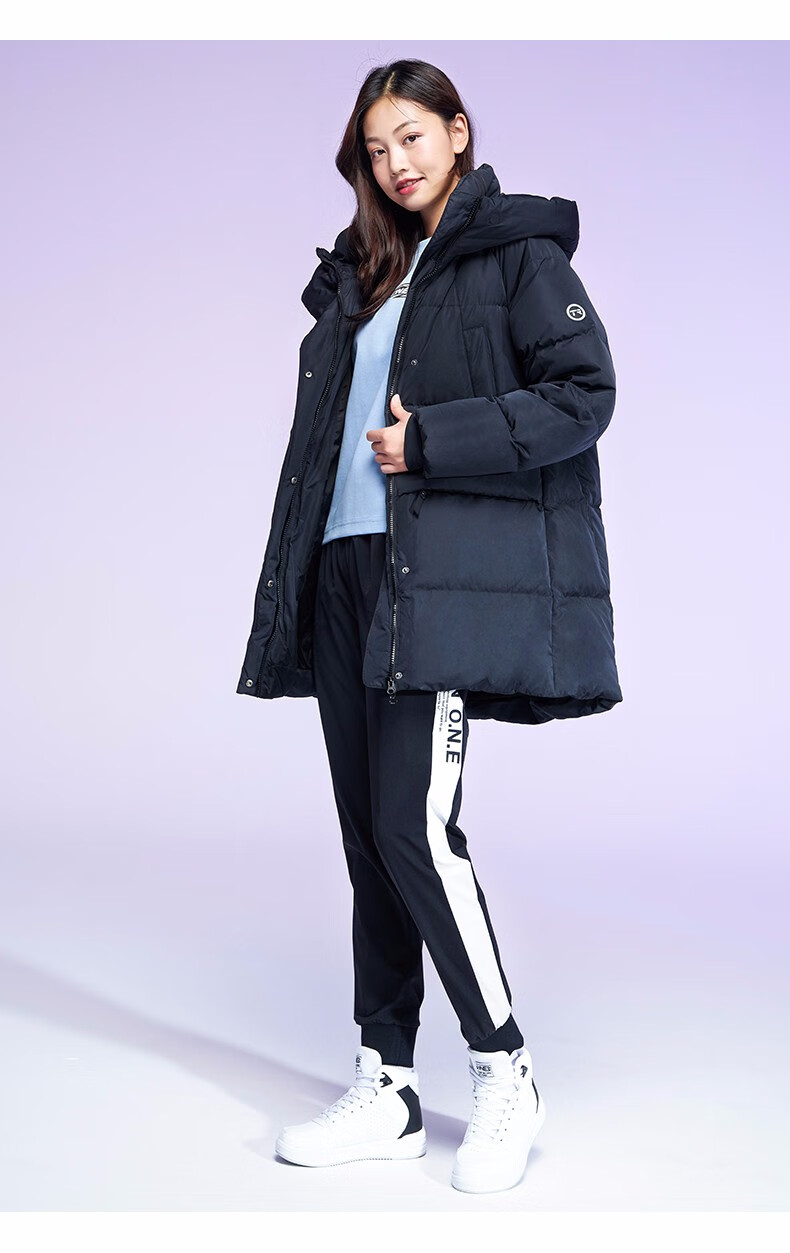 361度运动羽绒服女冬季舒适保暖厚款连帽易搭运动外套 灰粉 xs