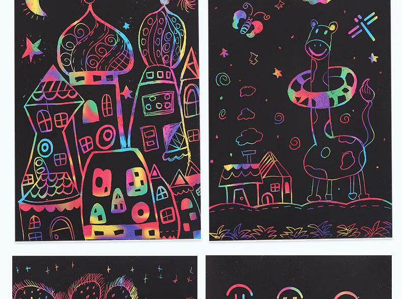 彩色刮蜡纸8开 a4/16k刮画纸儿童炫彩涂鸦绘画纸手工制作画刮刮乐纸