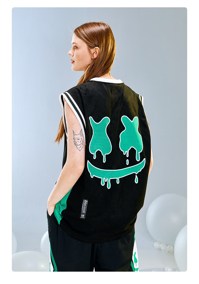 er笑脸背心男撞色字母潮牌ins嘻哈篮球运动宽松百搭情侣无袖t恤黑色s