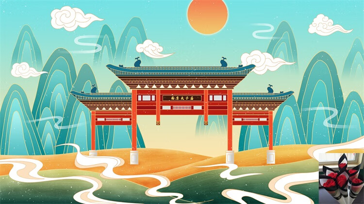 中国风国潮古建筑地标城市古风建筑阁楼印象地标手绘插画psd素材