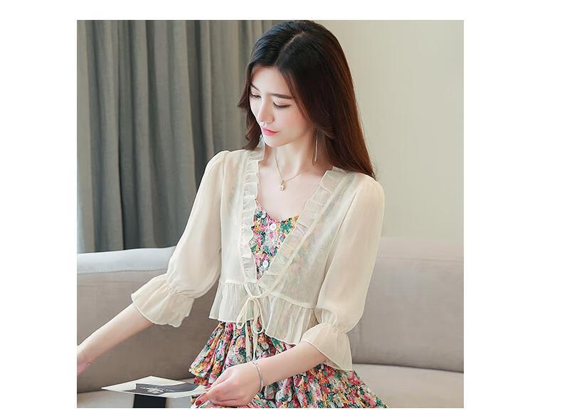 超仙雪纺小披肩女夏季薄款开衫外搭白色短款小外披配qun子罩衫白色s