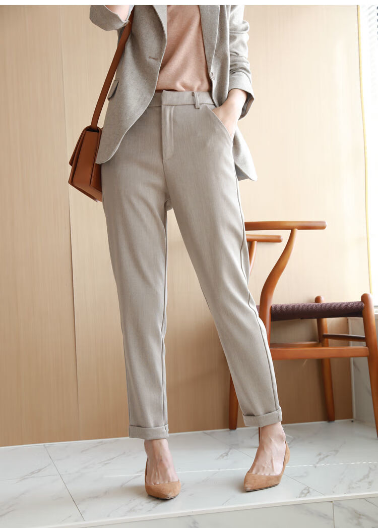 西裤女2022春夏时尚高腰显瘦简约休闲裤直筒垂感烟管裤立体女西裤米