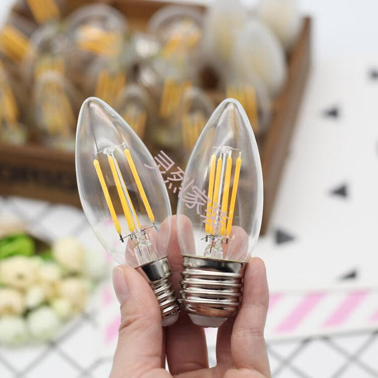 led爱迪生灯泡蜡烛灯水晶灯e14小螺口e27暖白c35拉尾尖泡小球泡 g45