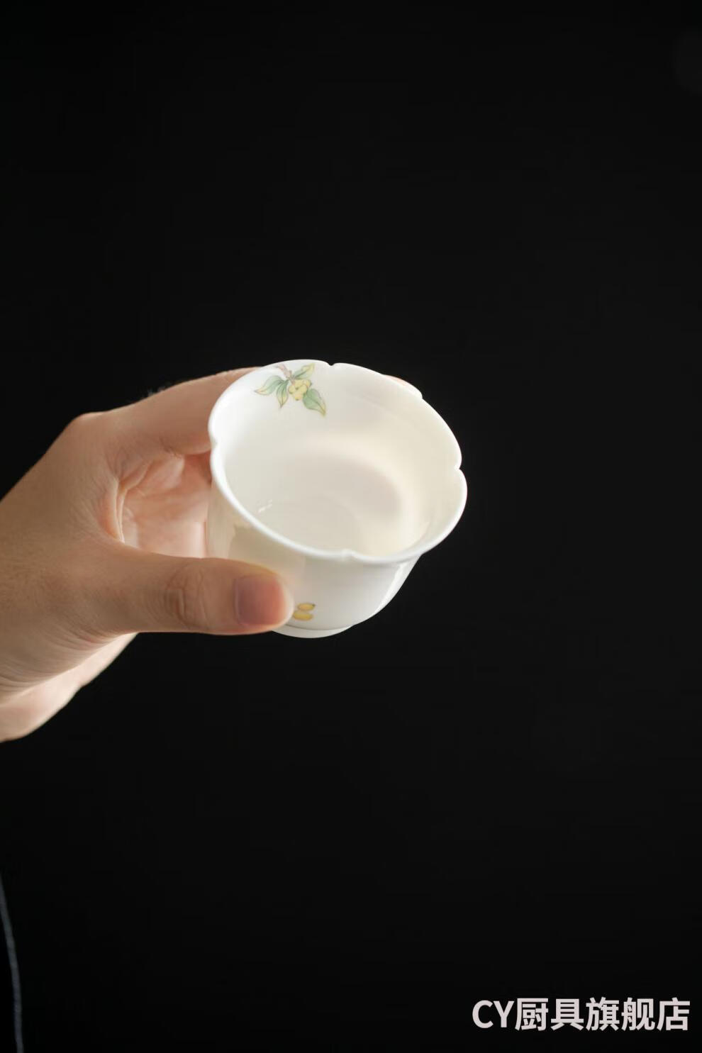 川烨 羊脂白瓷釉上手绘琵琶品茗杯杯托茶盏功夫茶具杯子主人杯 猪油