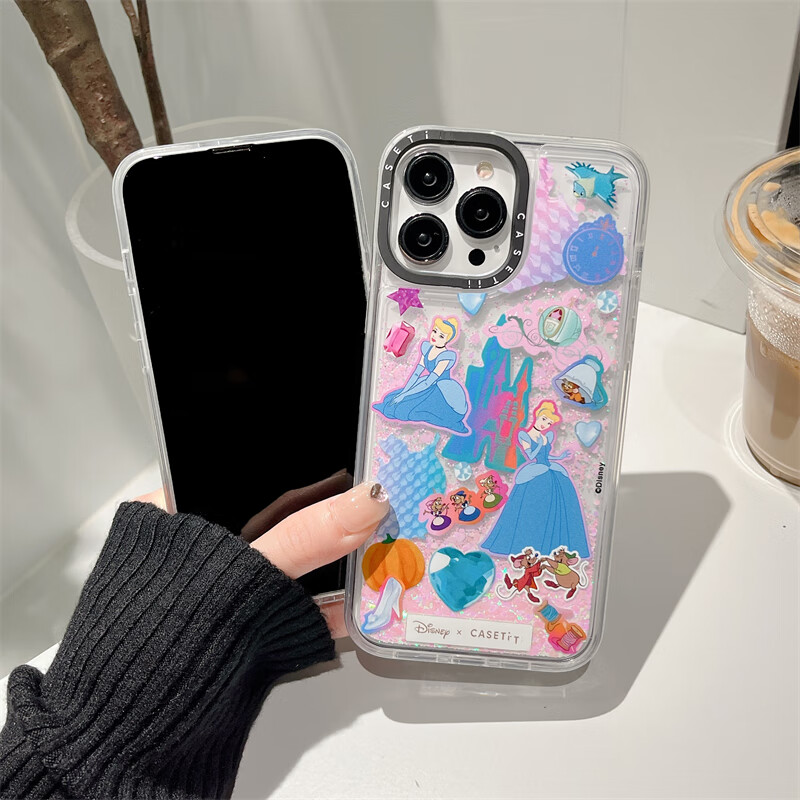 流沙 迪士尼公主适用苹果iphone13pro max手机壳12液体14裙 蓝色裙子